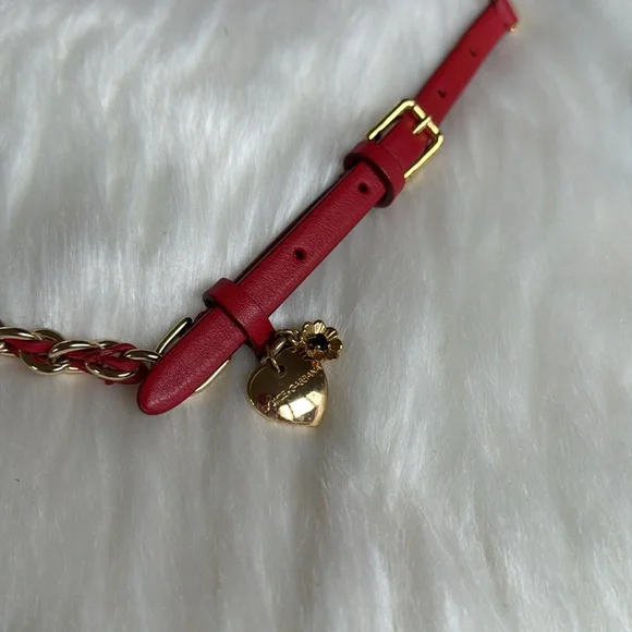 Dolce & Gabbana Red Leather Chain Belt display picture 2